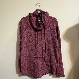 Maurices Women’s XL high-low hem‎ cowl Hooded neck sweatshirt maroon and black